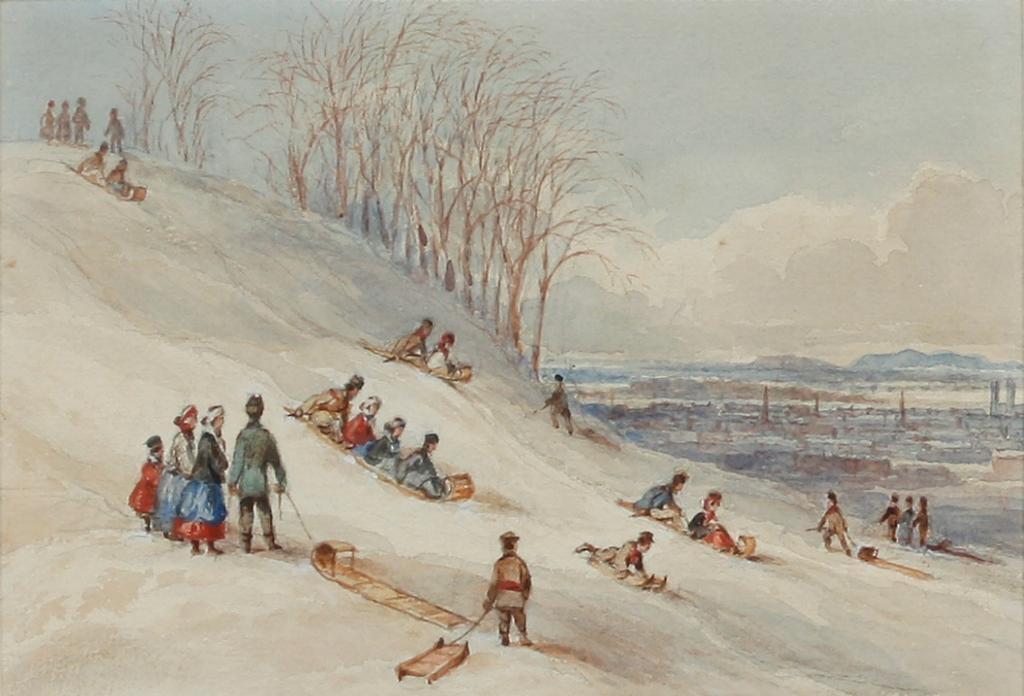 Sleighing near Montreal or Montreal from the north par James  Duncan , c.1856